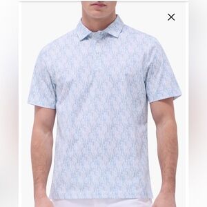 Bugatchi Men's Light Blue Patterned pineapple Short-Sleeve Polo Shirt